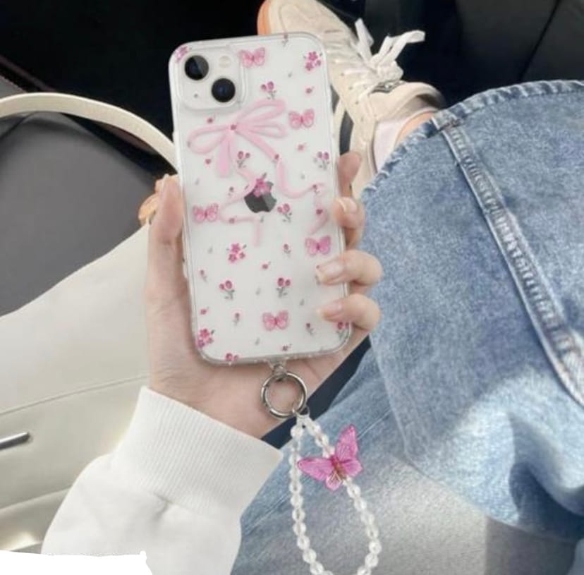 Iphone 15 Aesthetic Clear Case with Cute Beaded Charm Bracelet - Image 1