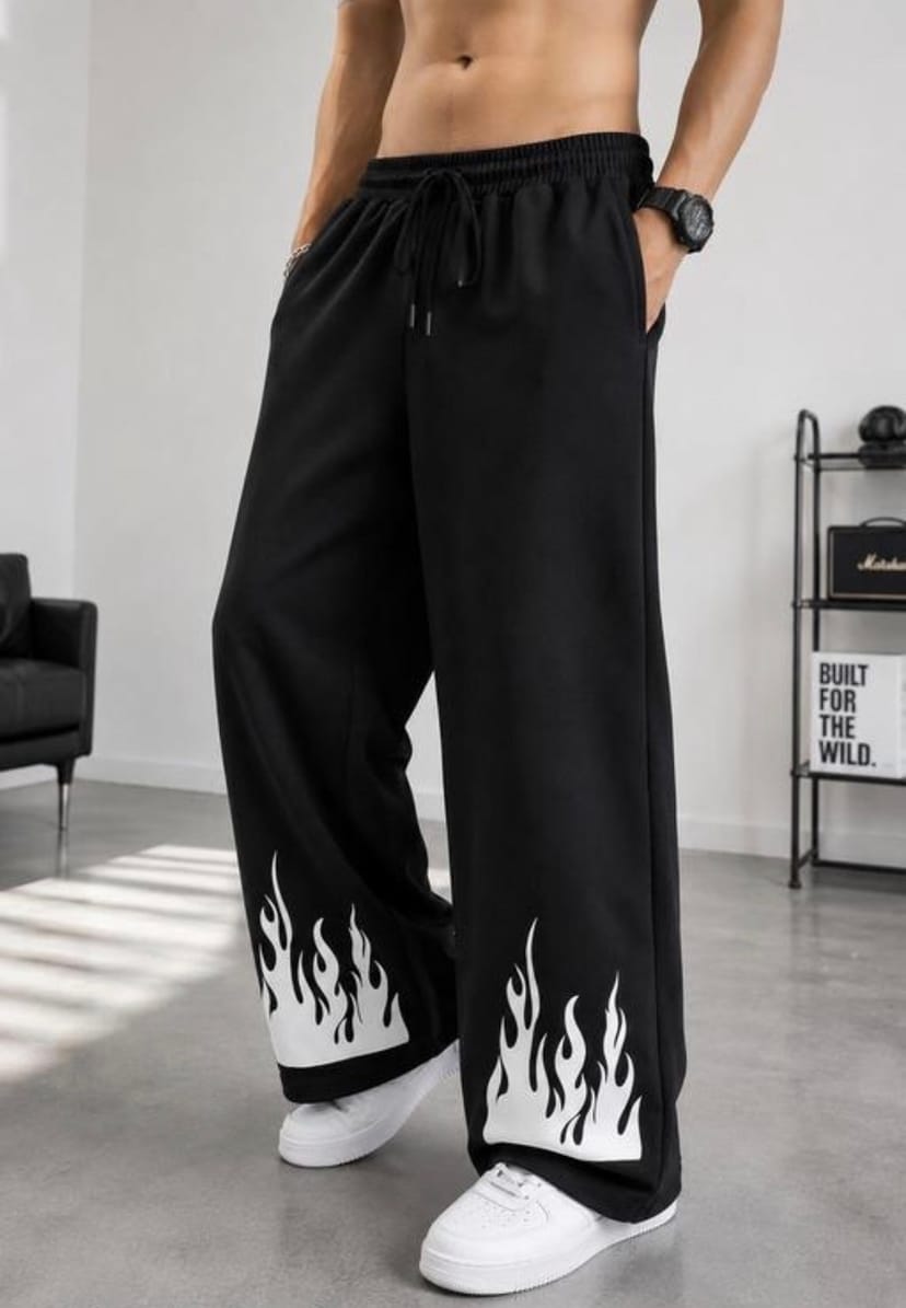 Inferno Flame Print Baggy Joggers - Black - Image 1