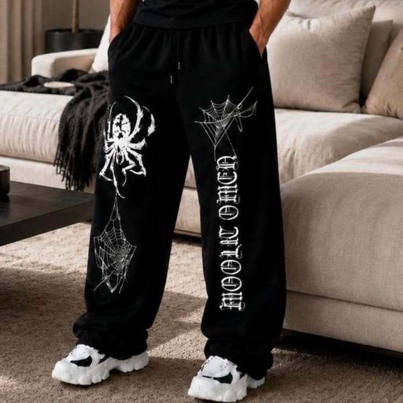 Gothic Arachnid Web Baggy Trousers - Black - Image 1