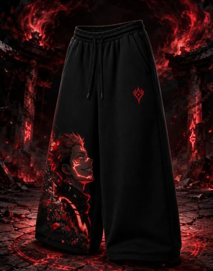 Cursed Energy Anime Graphic Baggy Pants - Black - Image 1