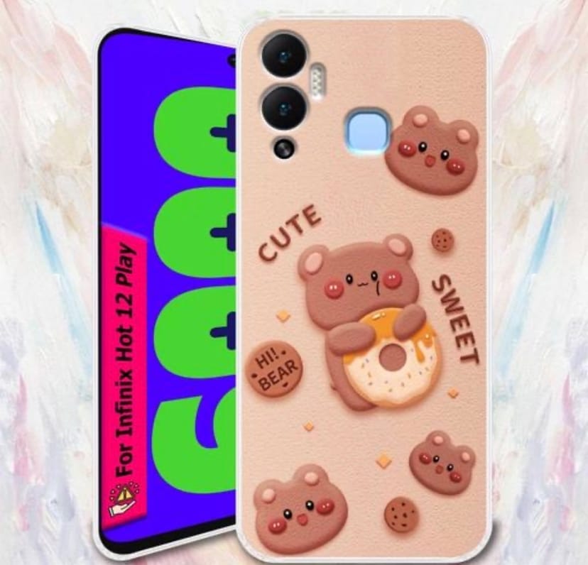 infinix hot 12 play Kawaii Sweet Bear & Donut HD Printed Case - Image 1